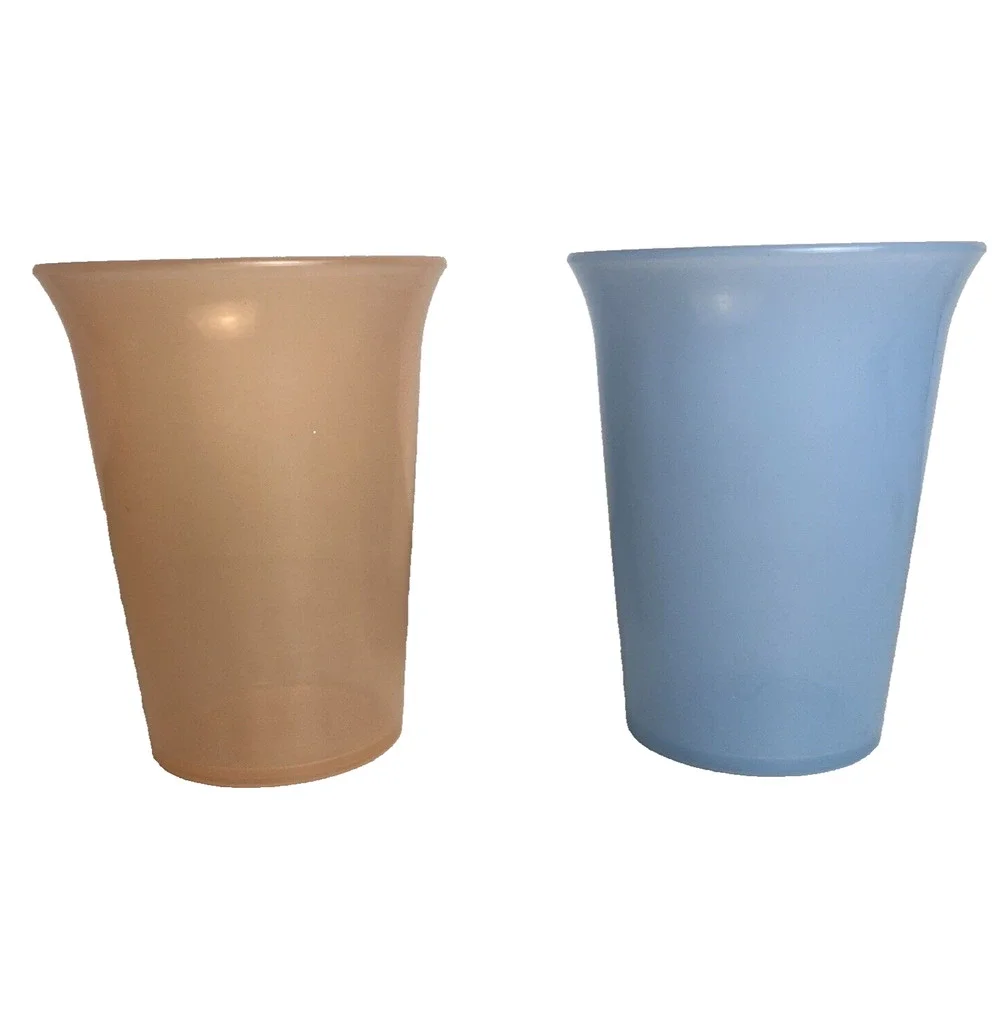 Tupperware Kids Bell Tumblers Cups 7 oz Pastel Blue Orange Translucent Lot #109